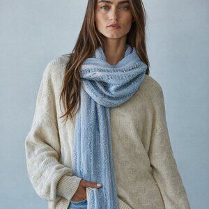 Six foot long, Ice blue scarf, woven cotton, perfect accessory for Spring